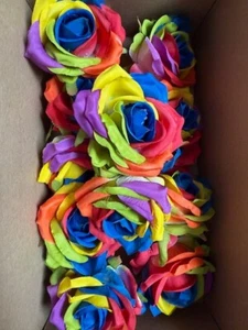 25 Blue Rainbow Rose Heads Artificial Silk Flower Bush Bouquet DIY Floral LGBTQ - Picture 1 of 2