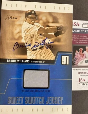 Bernie Williams Signed Jersey Jumbo  2003 Flair Sweet Swatch 5 X 7 JSA COA - Image 1 of 4