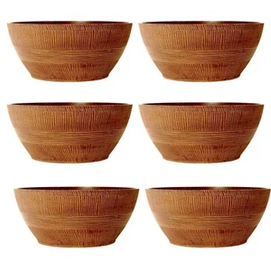 Sand Thatched Bowl Planter 14 Inch Round Garden Flower Pot Caramel Wood Effect - Picture 1 of 30