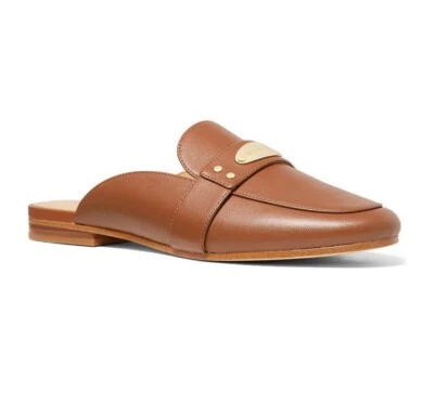 MK Michael Kors Plate Mule Gold Logo Brown Leather Size 8.5 Slip On Mules Shoes - Image 1 of 4