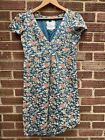 Fat Face Blue Teal Floral Dress Size 14 Short Sleeve Viscose 100% Cotton Lined