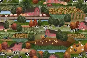 3 Yards Digital Cotton Fabric- QT Fabrics Greener Pastures Farm Scenic - Picture 1 of 1