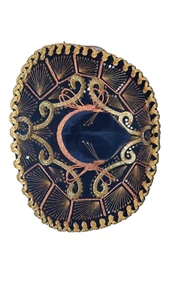 VINTAGE MEXICAN SOMBRERO MARIACHI MUSICIAN HAT PARIS 1900 ROMA 1898 BLACK VELVET - Picture 1 of 14