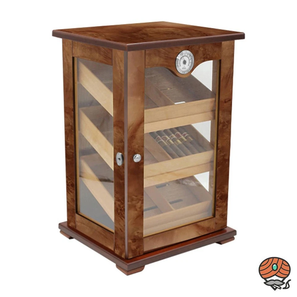 Hauser Humidor Schrank mit Glastür Wurzelholzdekor für ca. 120 Zigarren