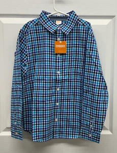 NWT Gymboree Boys Blue Small Check Plaid Button-up Dress Shirt, LARGE (10-12) - Picture 1 of 11