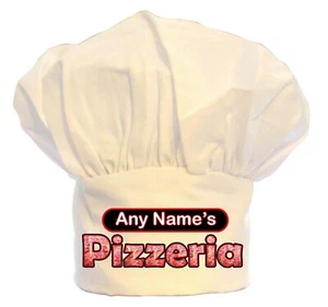 PERSONALISED PIZZERIA NAME CHEFS HAT PRINT 100% POLYESTER BBQ BIRTHDAY CHRISTMAS - Picture 1 of 2
