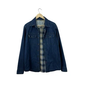 Levi's Medium Shacket Jean Shirt Jacket Flannel Lined Blue Cotton Mens READ - Picture 1 of 15