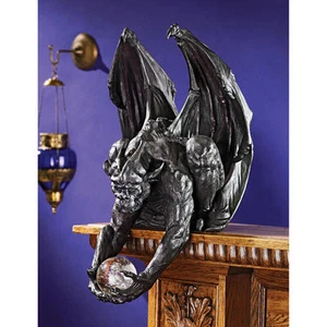 Gothic Gargoyle Shelf Sitter Medieval Orb Protector Statue - Picture 1 of 3