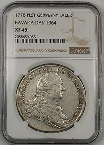 1778 H.ST Bavaria Germany Silver Taler Coin DAV-1964 NGC XF-45 - Picture 1 of 2