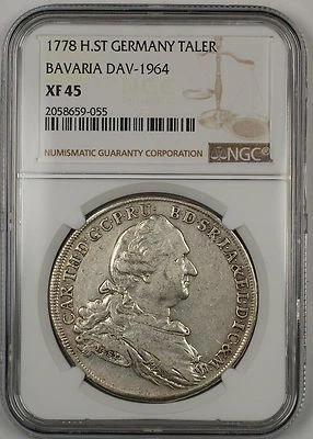 1778 H.ST Bavaria Germany Silver Taler Coin DAV-1964 NGC XF-45 - Image 1 of 2
