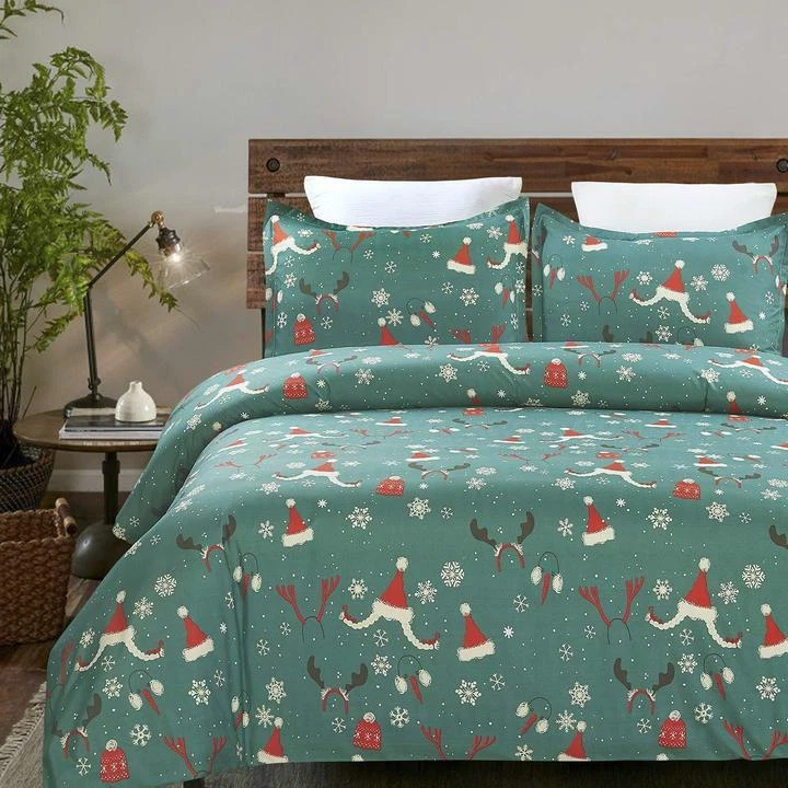 Vaulia полный королева пододеяльник комплект BS618Q - зеленый Санта шляпы снеговик олень - Изображение 1 из 2