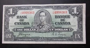1937 CANADA BANCONOTA DA 1 DOLLARO "J/N" Coyne/Towers Bank of Canada banconota - Foto 1 di 2