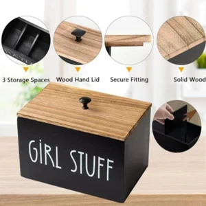 1/3 Grids Tampon Holder Wooden With Lid Dust Proof Large Capacity Bathroom - Picture 1 of 16
