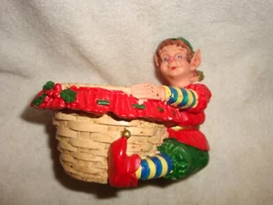 COLLECTIBLE CHRISTMAS ELF HOLDING BASKET RESIN   #010 - Picture 1 of 1