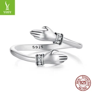 Bague ouverte câlin en argent sterling 925 unique mode femmes bijoux cadeaux réglables - Photo 1 sur 17
