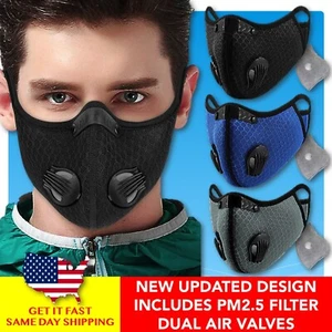 Filtro de carbono activado reutilizable doble válvula de aire ciclismo deporte máscara facial - Imagen 1 de 11