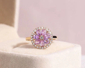 1.2 Carat Pear-Shaped Pink Sapphire & Natural Diamond Ring | 14k Rose Gold - Picture 1 of 9