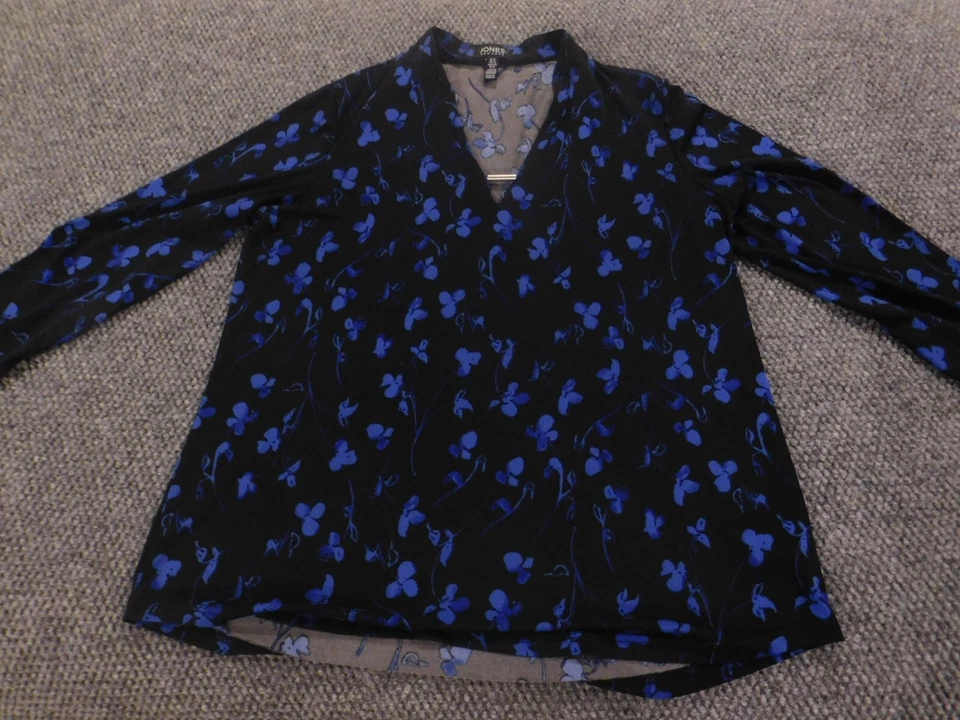 Jones New York Top Mediano Negro Floral Geométrico Mujer Jersey Top Elástico Foto 1 de 4