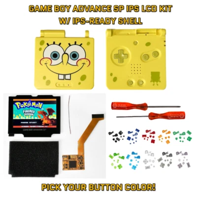 Game Boy Advance SP GBA SP IPS 101 LCD KIT W/ PRE CUT SHELL - Spongebob Yellow - Image 1 of 4