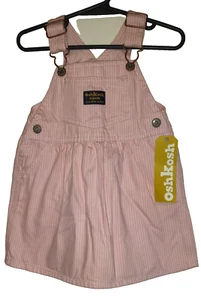 OshKosh Pink Pinstripe Denim Dress VESTBAK Overalls Jumper New NWT Tag Baby 18m - Picture 1 of 15