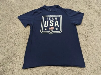Team USA T Shirt Mens Medium Blue USA Flag Short Sleeves Cotton Team Apparel Tee - Image 1 of 4
