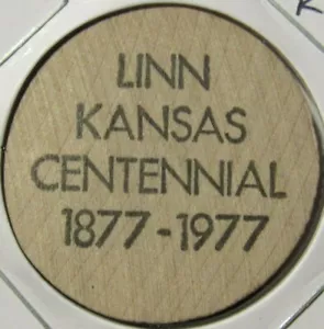 1977 Linn, KS Centenario Legno Nichel - Gettone Kansas - Foto 1 di 2