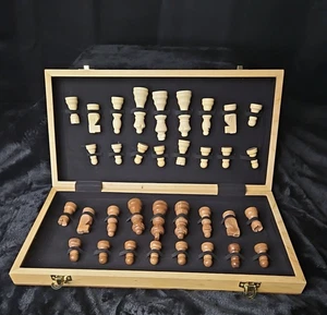Juegoal Wooden Chess Set Plus Checkers Hand Carved Folding Board Pre- Owned - Picture 1 of 10