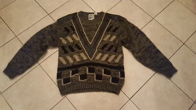 Vintage Trader Bay Sweater Men's M V neck with leather trim - Image 1 of 4