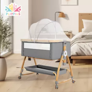 PlayPals 3-in-1 Baby Cot Crib Bed Bassinet Bedside Sleeper Portable Foldable - Picture 1 of 12