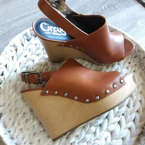 Circus By Sam Edelman Clara Wedge Sandal Size 10 Stud boho High BROWN - Picture 1 of 7