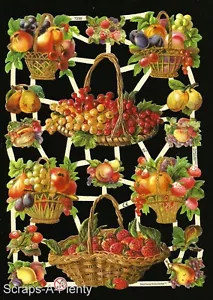 German Embossed Vintage Style Scrap Die Cut - Fruit Baskets YUMMY EF7239 - Picture 1 of 1