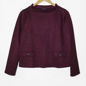 Ann Taylor Faux Suede Long Sleeve Top Mock Neck Burgundy Dressy Office Size XS - Picture 1 of 5