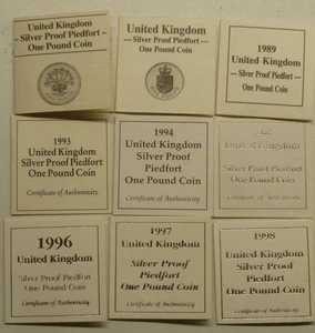Certificados oficiales RM para monedas Piedfort de plata del Reino Unido £1 fecha 1987-2008 ver menú - Imagen 1 de 22