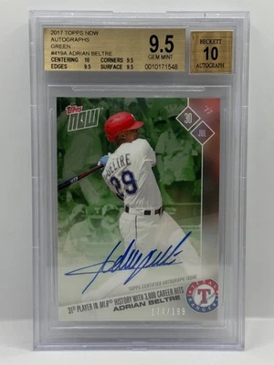 ADRIAN BELTRE Signed 300th Hit 2017 Topps Now 419A GREEN 174/199 BGS 9.5 Auto 10 - Image 1 of 2