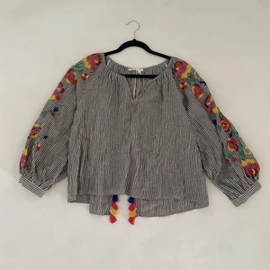 Anthropologie Bordado Soleil M Top Floreat Campesino Rayas Floral Colorido - Imagen 1 de 14