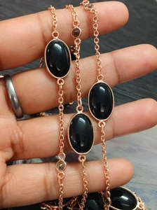 Collar de hilo largo chapado en oro rosa piedras preciosas de ónix negro... - Imagen 1 de 4