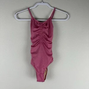 Crewcuts Girls Rose Pink Sparkle Ruched Shimmer One-Piece Swim Swimsuit Size 12 - Picture 1 of 7