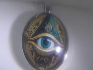 Large Oval Shaped  Glass Evil Eye Pendant & 18" Necklace FREE SHIP IN THE USA! - Picture 1 of 4