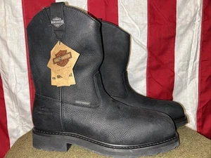 Harley-Davidson Altman D93563 Black Leather Waterproof Safety Toe Boots 10m NWT - Picture 1 of 14