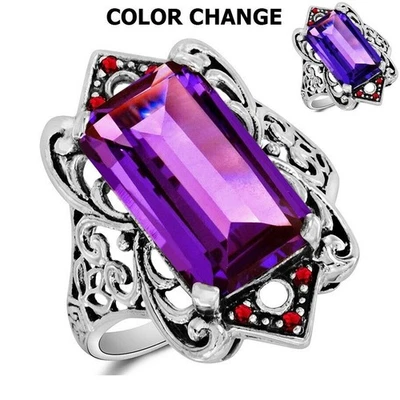 10CT Alexandrite & Treated Ruby 925 Sterling Silver Filigree Ring Sz 7 F3-1 - Image 1 of 4