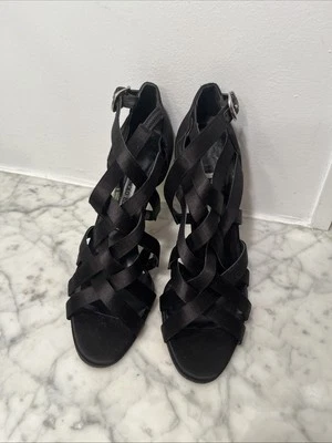 Manolo Blahnik High Heel Strap Formal Sandals / Shoes Size 37.5 US 7 Black $765 - Image 1 of 4