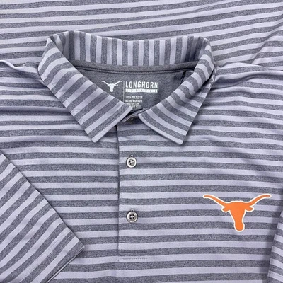 Texas Longhorns Polo Shirt Men XXL 2XL Gray Striped Performance Wicking Adult * - Image 1 of 4