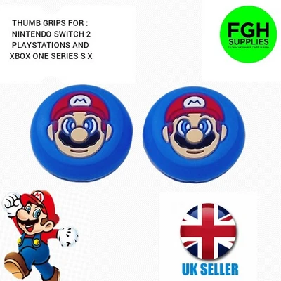 THUMB GRIPS PAIR OF BLUE MARIO CAPS NINTENDO SWITCH 2 NS2 PS4 PS5 XBOX ONE JOY - Image 1 of 4
