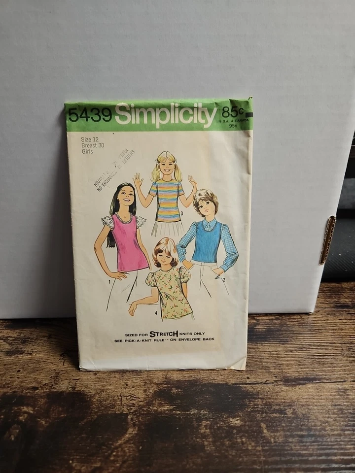 Simplicity Pattern 5439 ~ Girls Stretch Knit Tops in Four Great Styles Size 12  - Image 1 of 2