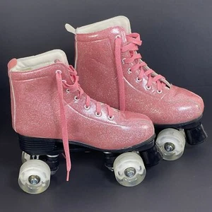 Xudrez Pink Glitter Lace Up Roller Skates High Top Size 9 With Bag - Picture 1 of 9