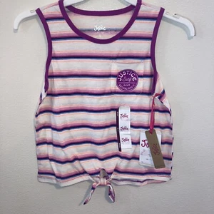 Girls Justice Striped Tank Top Size S (7-8) Knot Tie In Front Kids Shirts - Picture 1 of 4