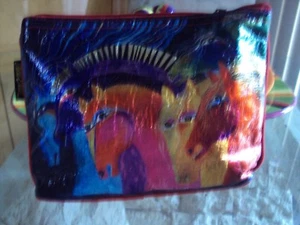 horse bag by laurel birch w/zipper fasten fire foilled five horses. - Picture 1 of 10