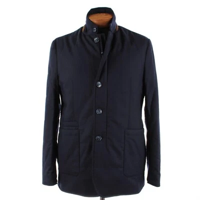 Abrigo de coche de lana Zanella nuevo con etiquetas Vitale Barberis Canonico con gamuza talla L EE. UU. en azul marino Foto 1 de 4