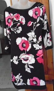 VESTIDO Casa Blanca Mercado Negro Vaina Elástica Negro 2 Tonos Rosa Floral Cuello de Barco - Imagen 1 de 2