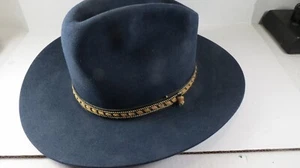 COWBOY HAT NAVY BLUE P.M.M Western Cowboy Wear 5x Mens Brown Hat Size 6 3/4 - Picture 1 of 8